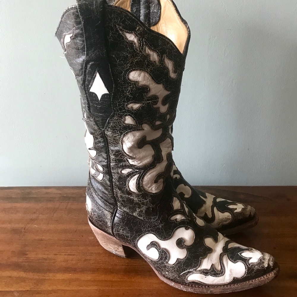 CORRAL VINTAGE Black and white cowboy boots 8